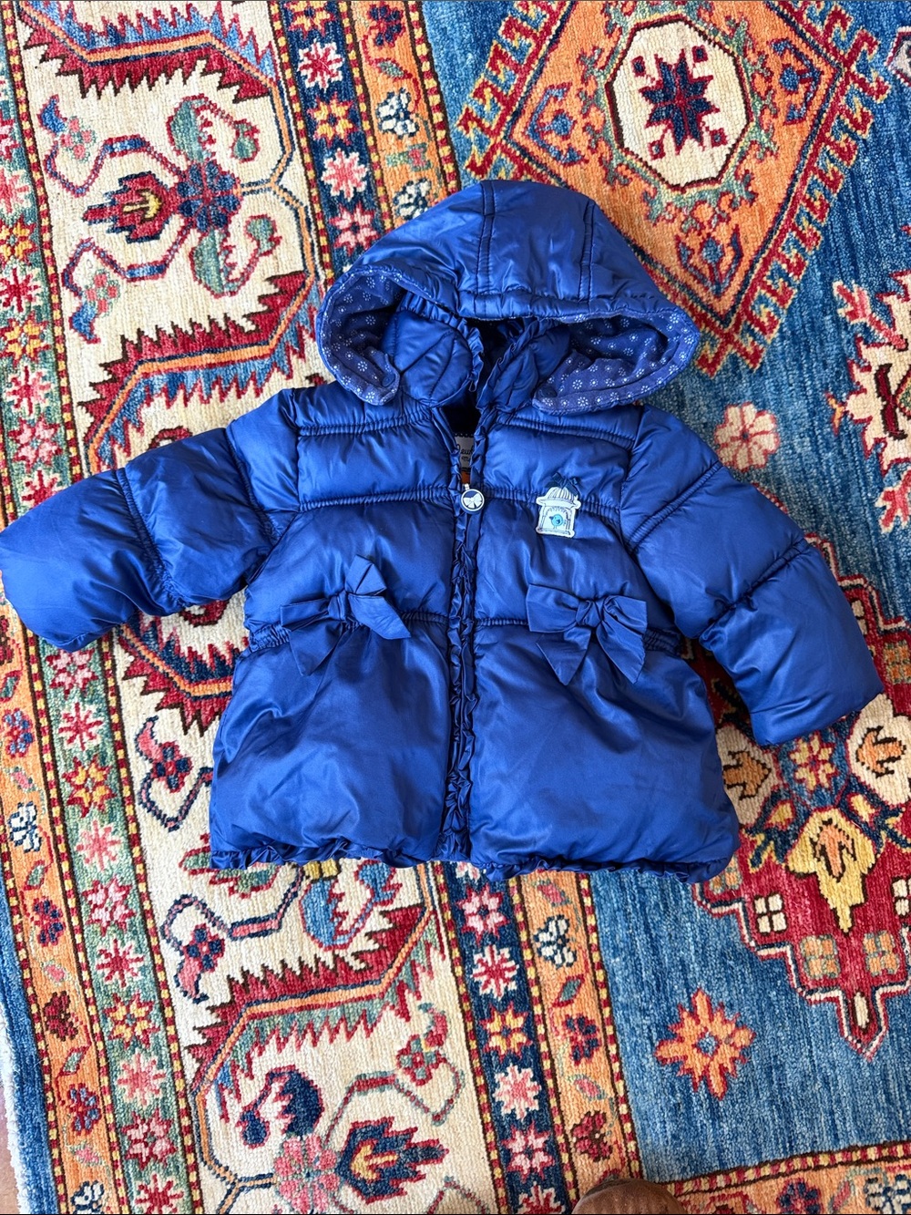 Mayoral Royal Blue Hooded Puffer Jacket with Bows